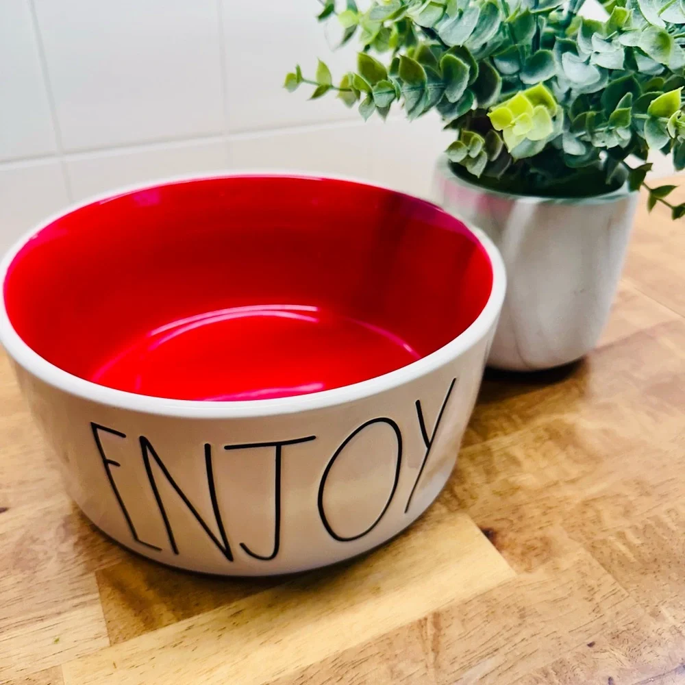 Rae Dunn ENJOY Ceramic Bowl with Red Interior
